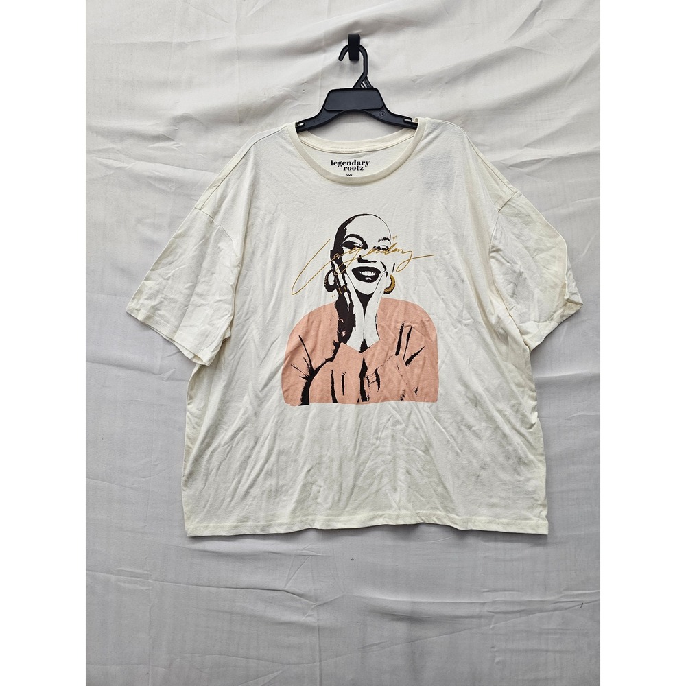 Legendary Rootz Womens Portrait Art Graphic T-Shirt Ivory Cotton Size 2XL